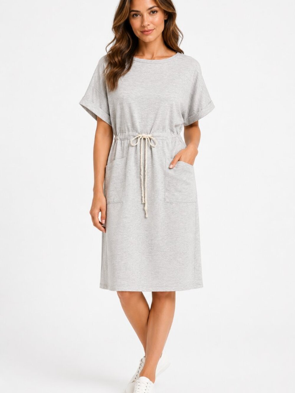 Flamingo Heather Gray Cinch Waist T-Shirt Dress Made USA